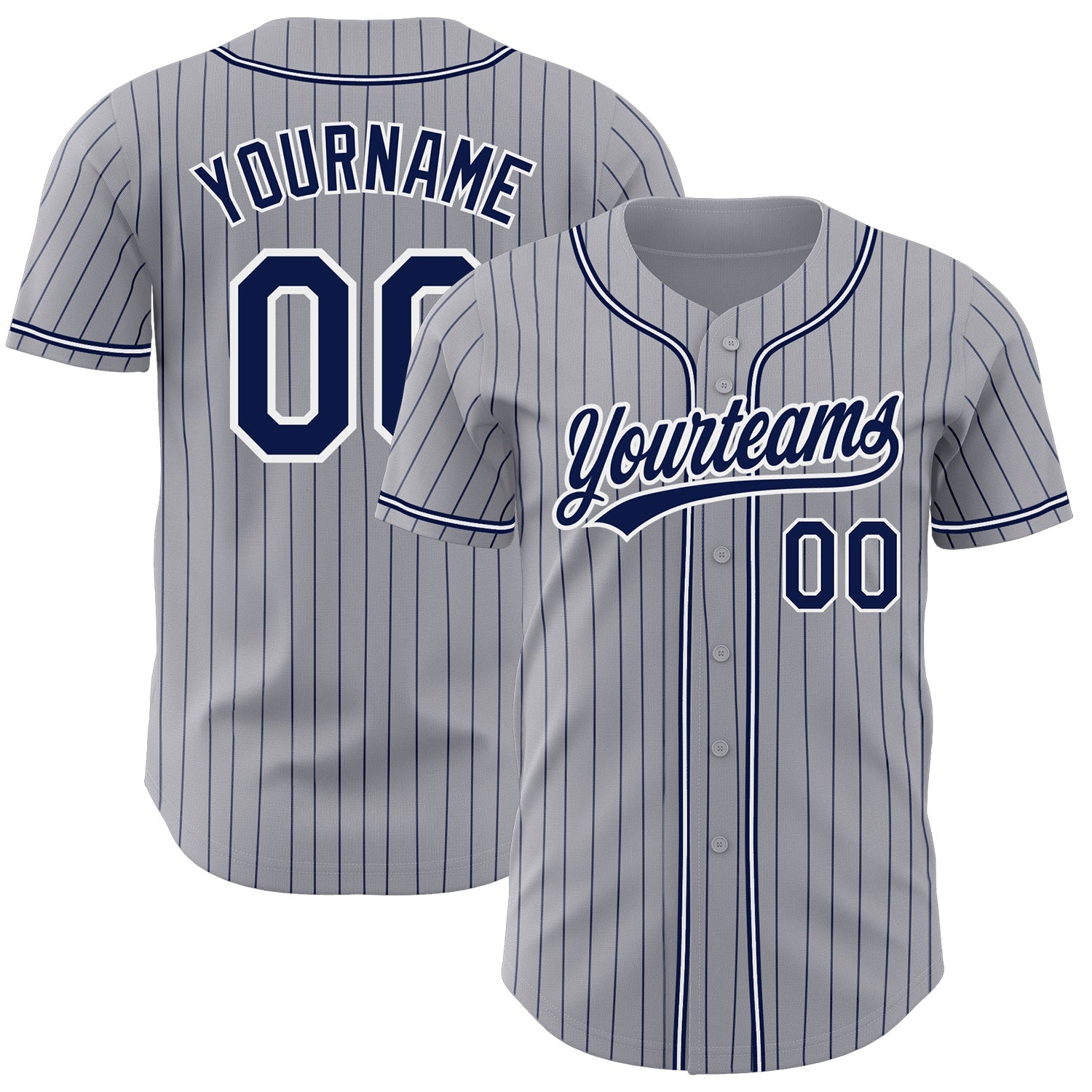 Custom Gray Navy Pinstripe Navy-White Authentic Baseball Jersey - Main View