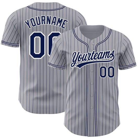 Custom Gray Navy Pinstripe Navy-White Authentic Baseball Jersey - Main View