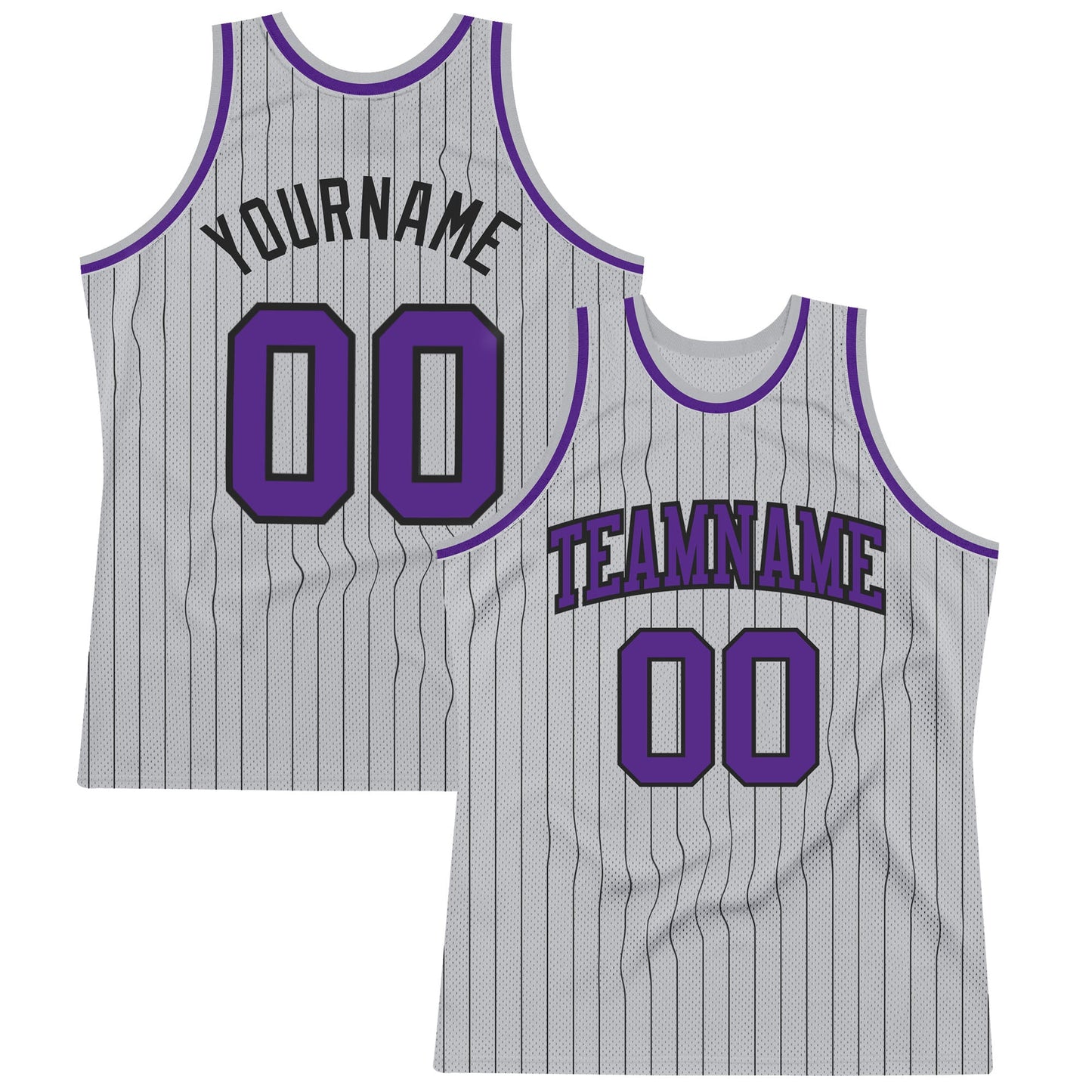 Custom Gray Black Pinstripe Purple Authentic Basketball Jersey - Main View