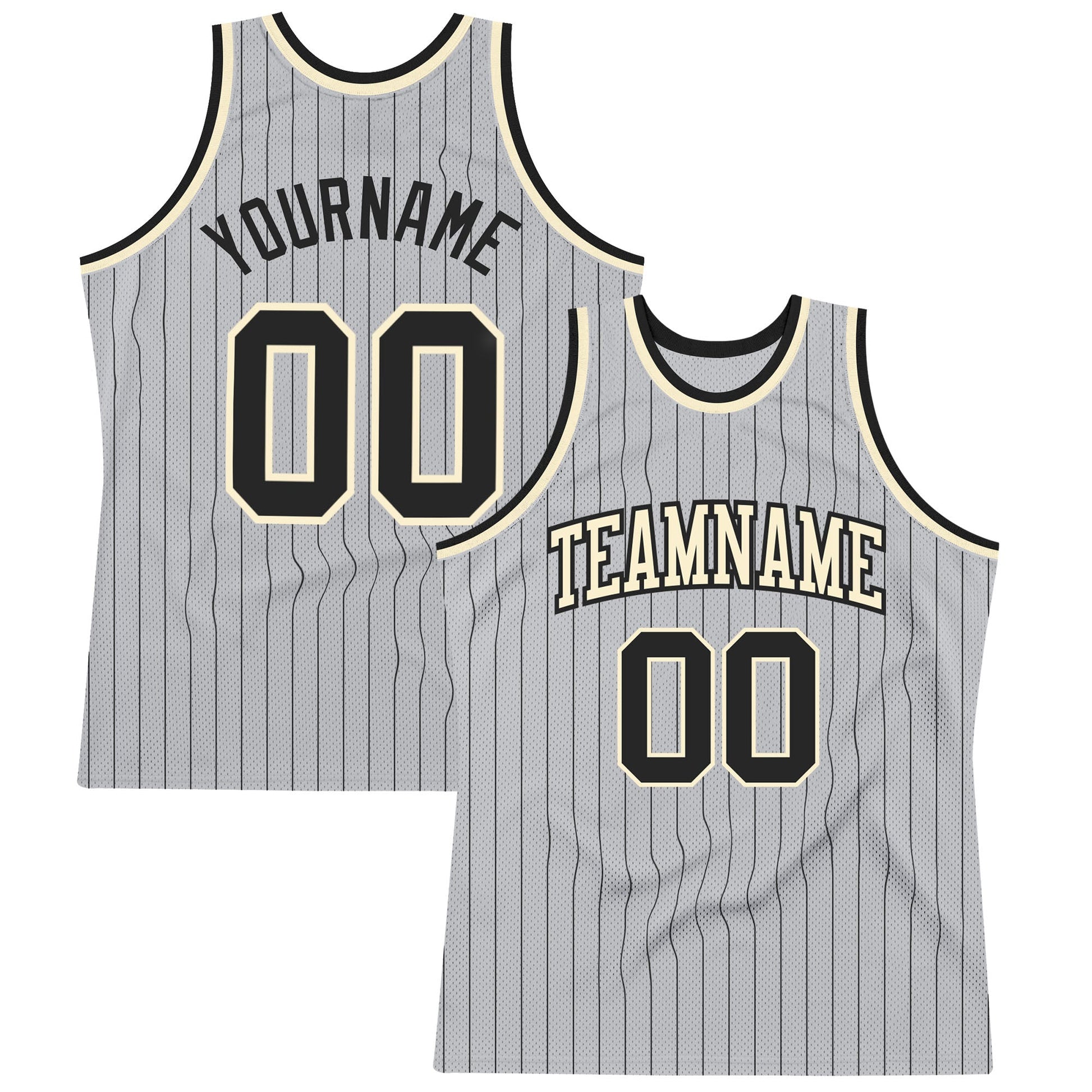 Custom Gray Black Pinstripe Black-Cream Authentic Basketball Jersey - Main View