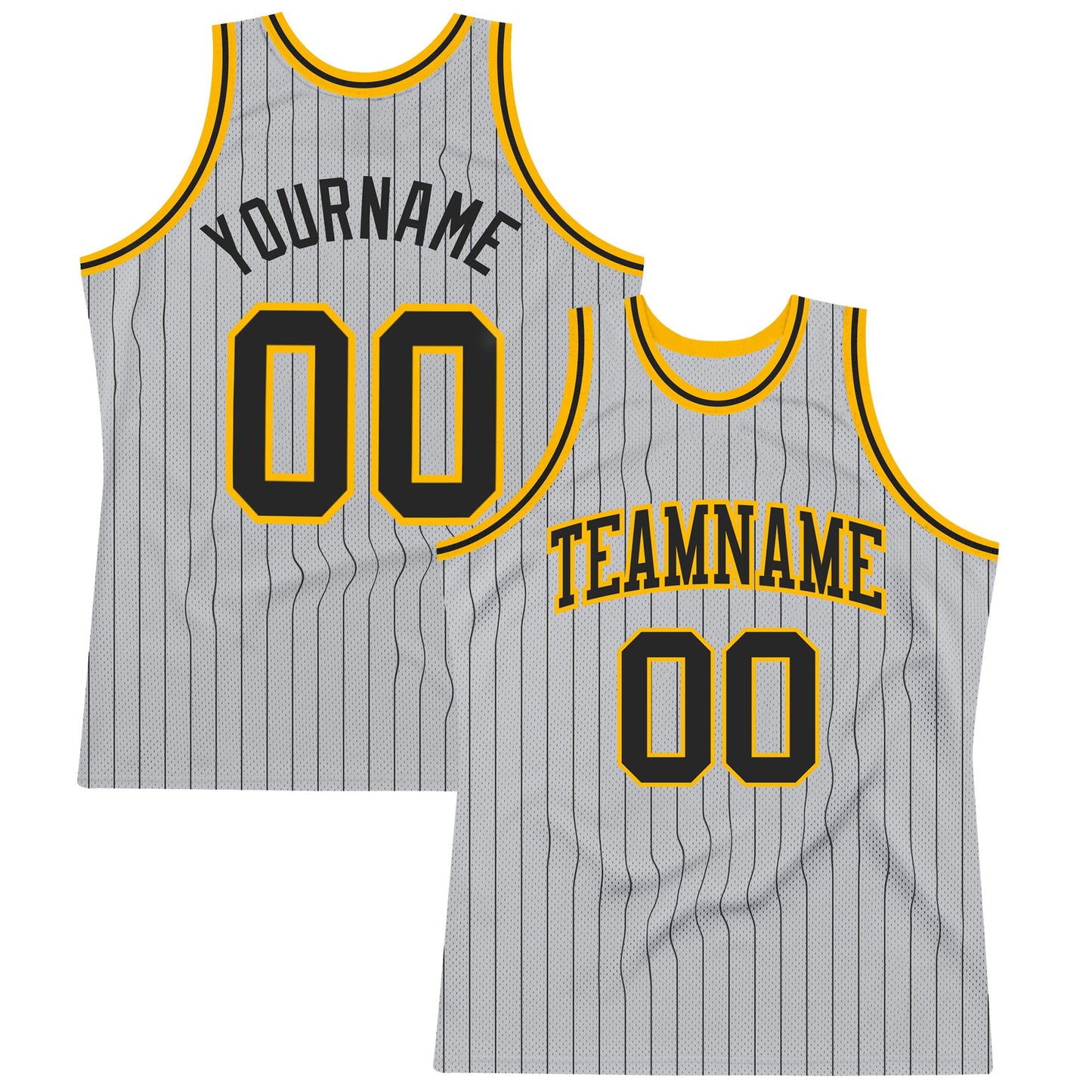 Custom Gray Black Pinstripe Black-Gold Authentic Basketball Jersey - Main View