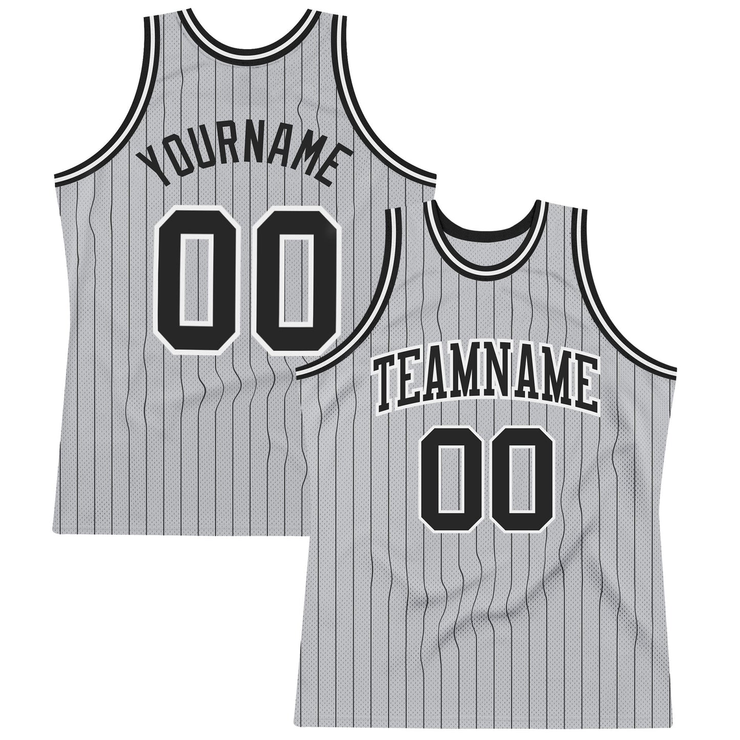 Custom Gray Black Pinstripe Black-White Authentic Basketball Jersey - Main View