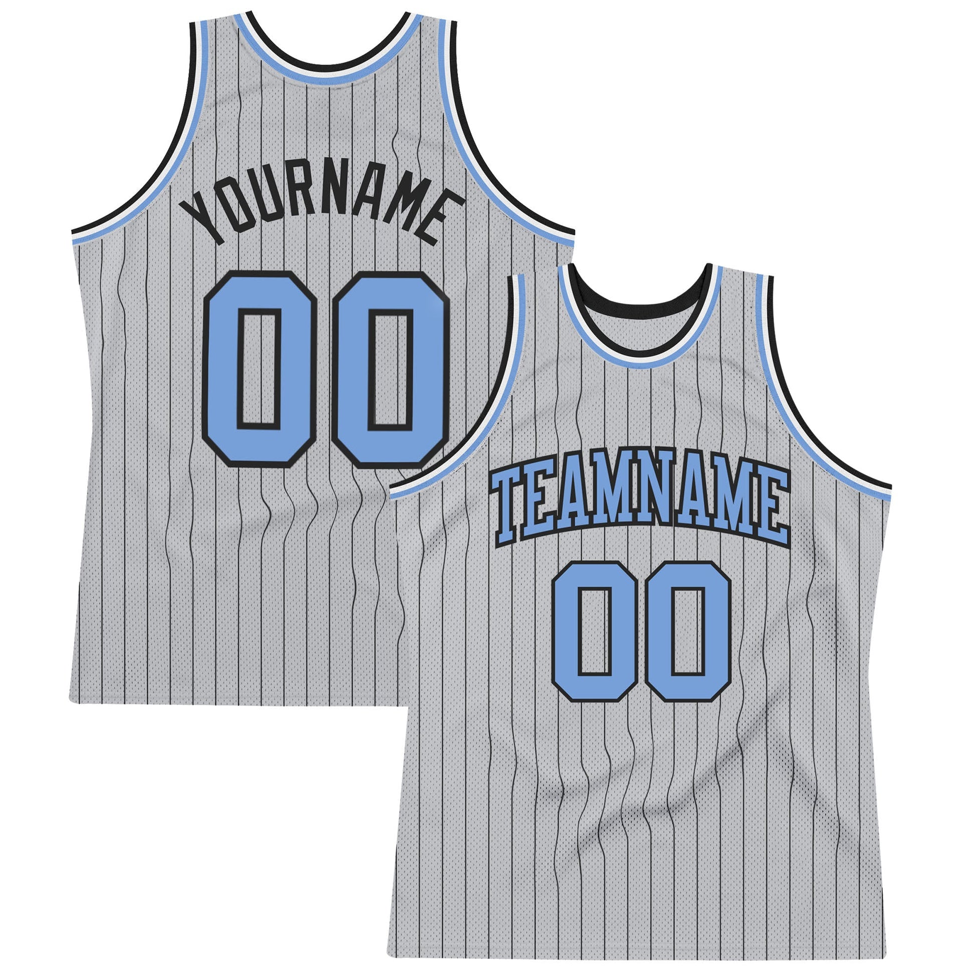 Custom Gray Black Pinstripe Light Blue Authentic Basketball Jersey - Main View