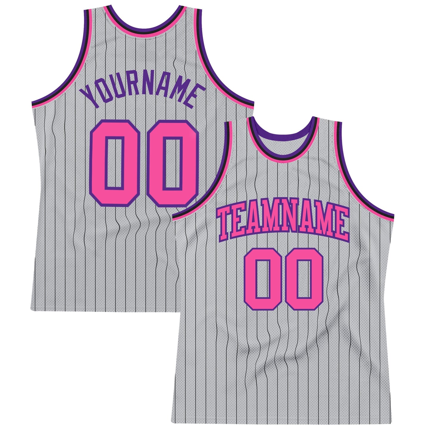 Custom Gray Black Pinstripe Pink-Purple Authentic Basketball Jersey - Main View