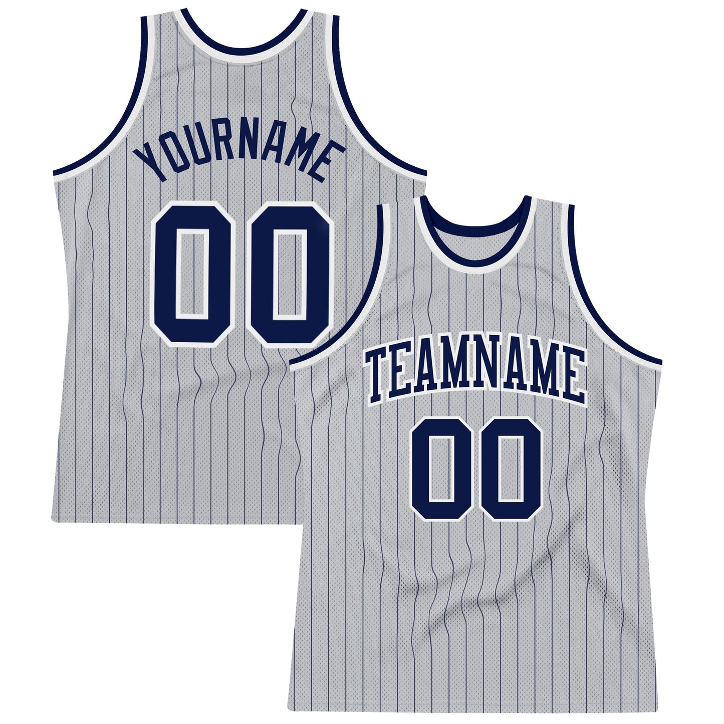 Custom Gray Navy Pinstripe Navy-White Authentic Basketball Jersey - Main View