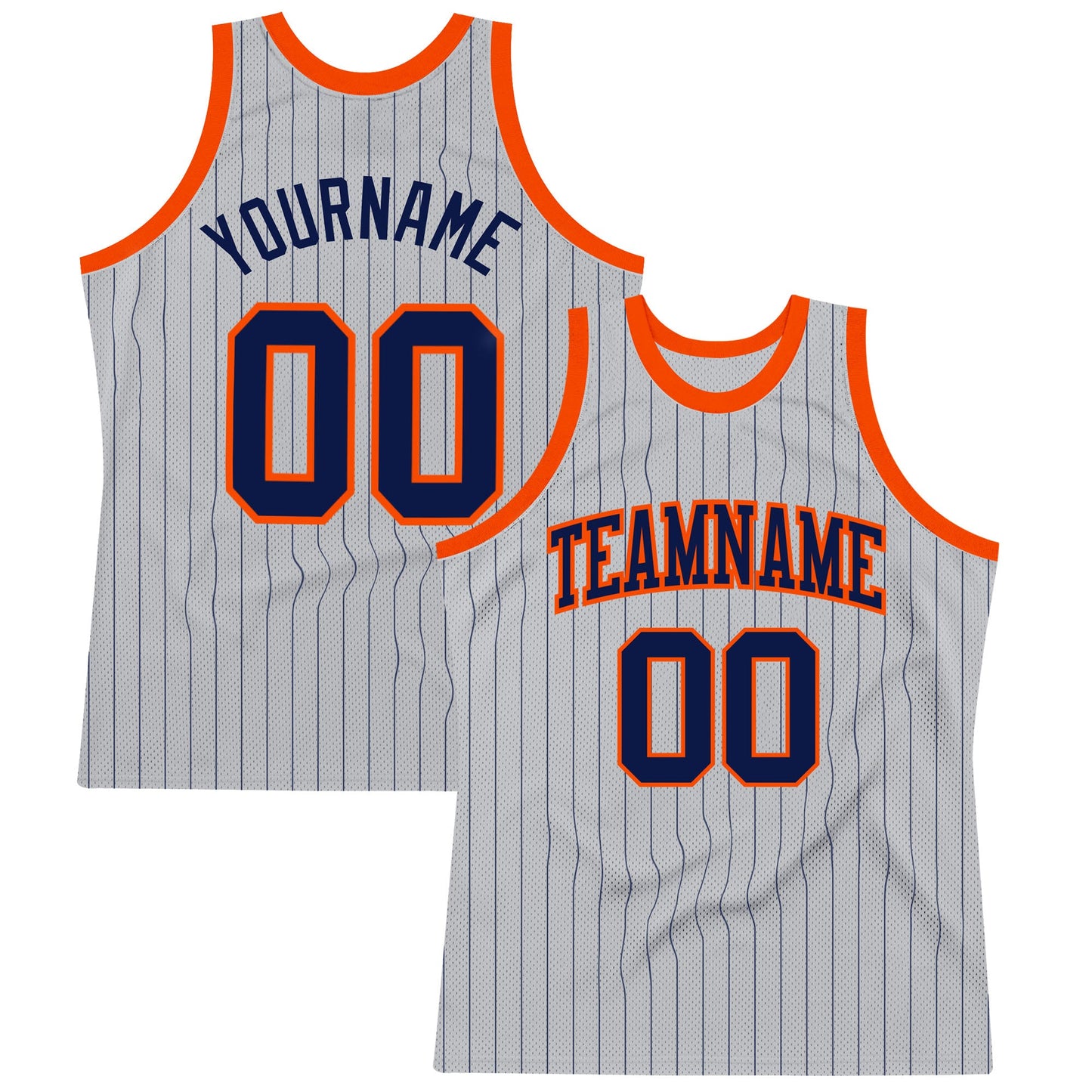 Custom Gray Navy Pinstripe Navy-Orange Authentic Basketball Jersey - Main View