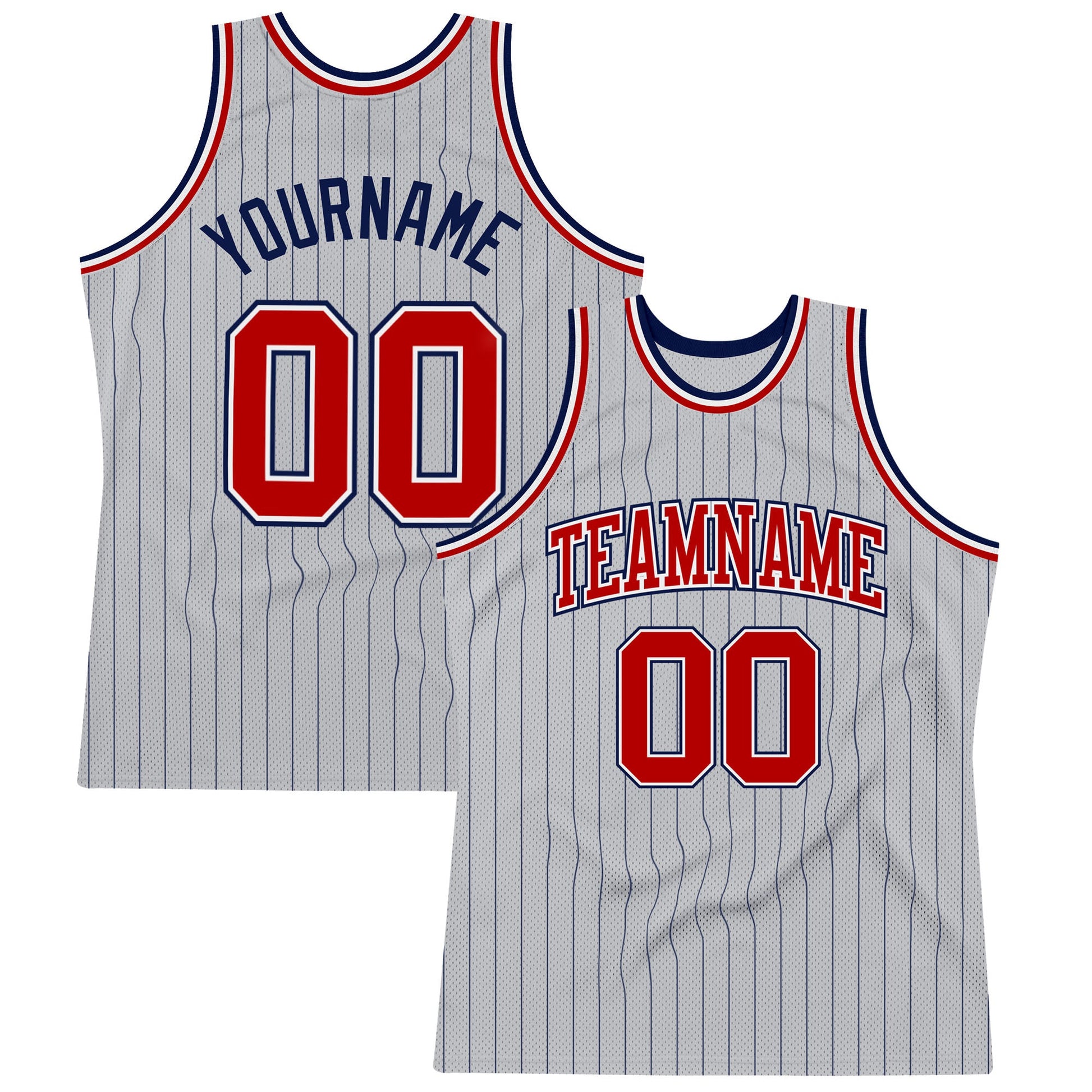 Custom Gray Navy Pinstripe Red-White Authentic Basketball Jersey - Main View