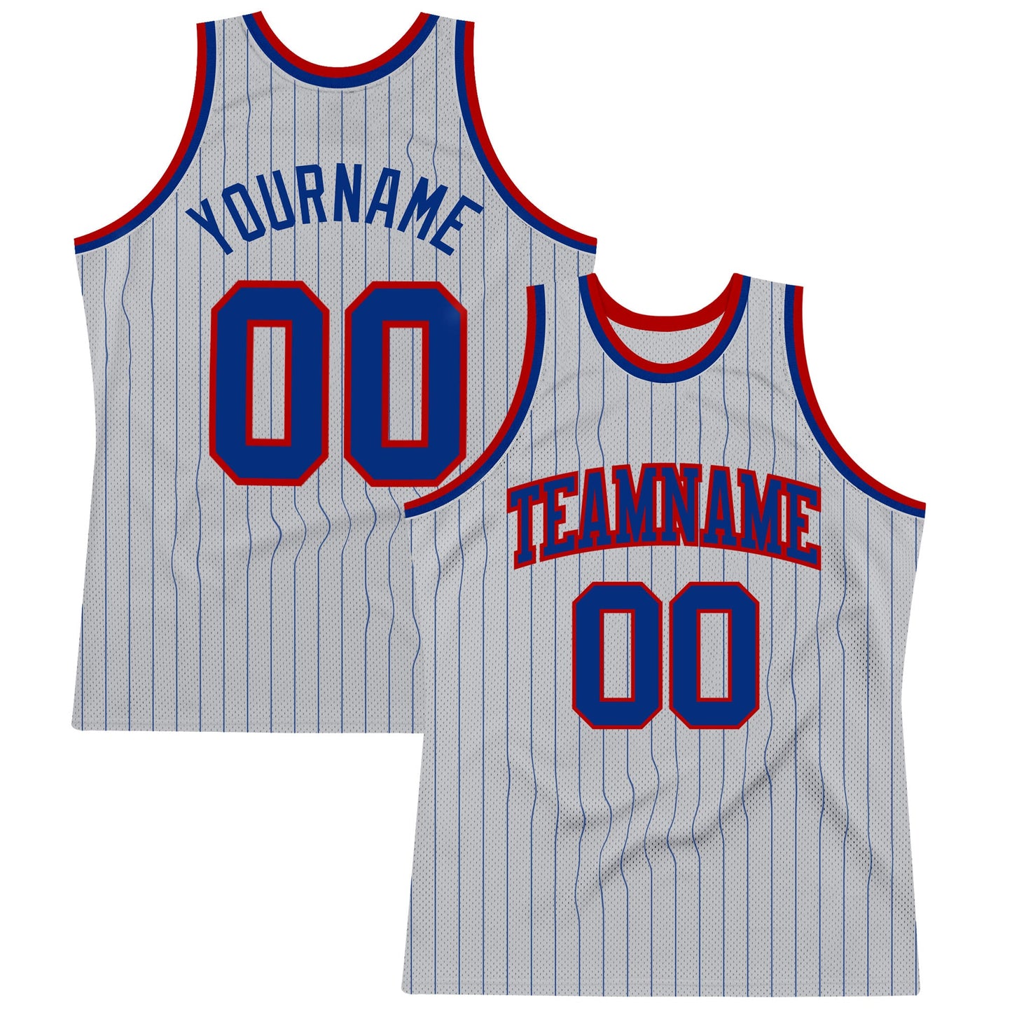 Custom Gray Royal Pinstripe Royal-Red Authentic Basketball Jersey - Main View