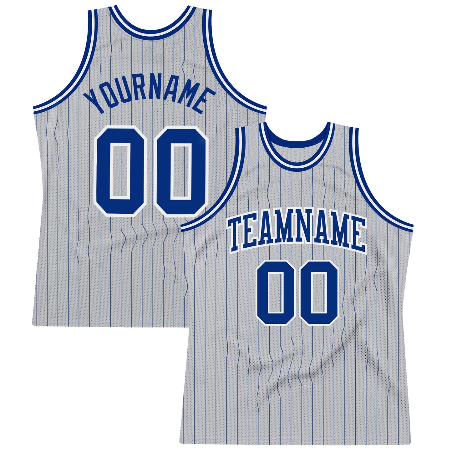 Custom Gray Royal Pinstripe Royal-White Authentic Basketball Jersey - Main View