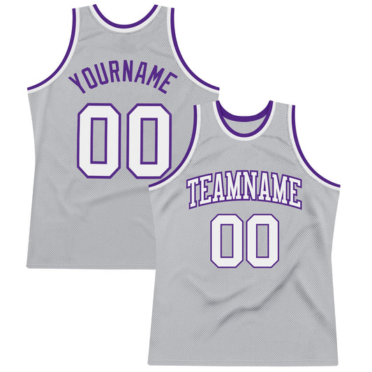 Custom Gray White-Purple Authentic Throwback Basketball Jersey - Main View
