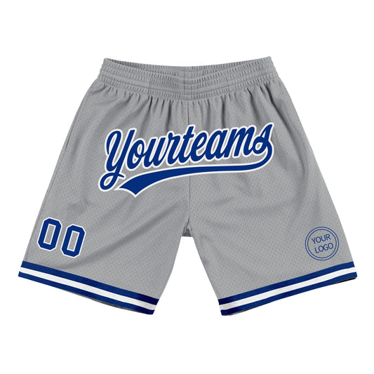 Custom Gray Royal-White Authentic Throwback Basketball Shorts - Main View
