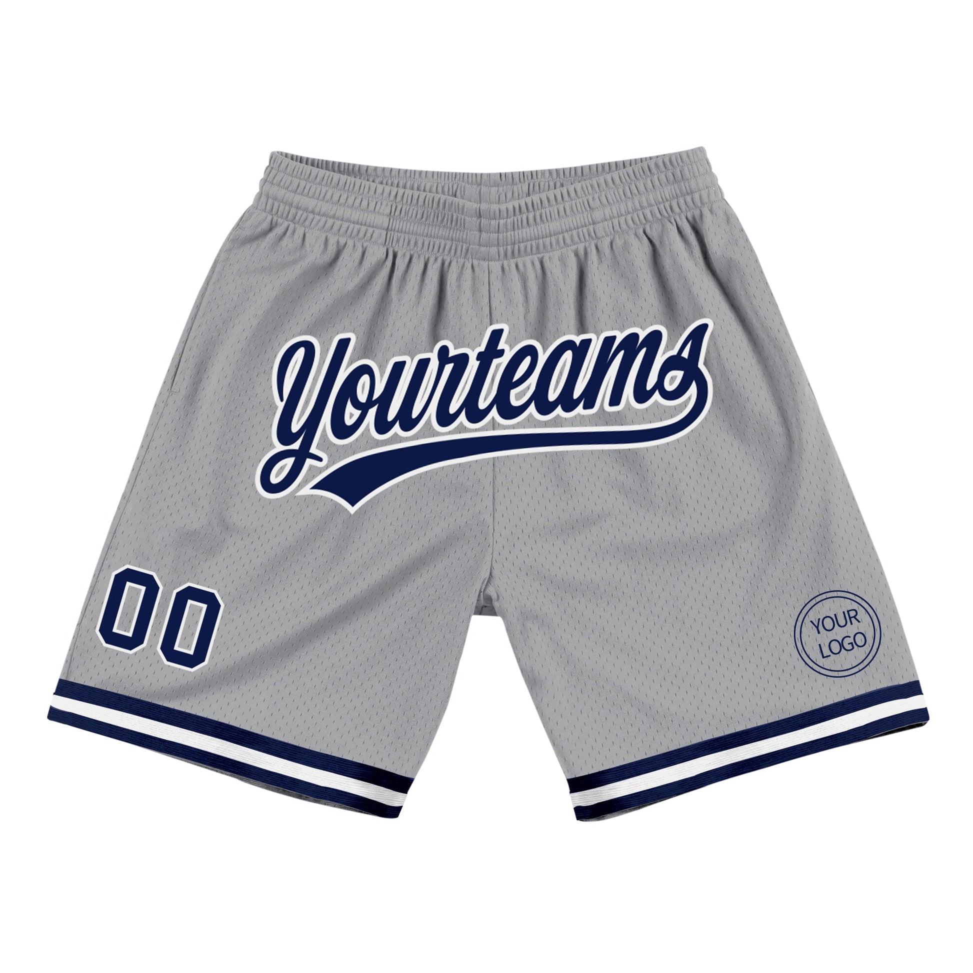 Custom Gray Navy-White Authentic Throwback Basketball Shorts - Main View