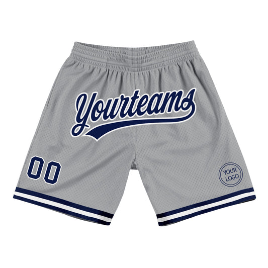 Custom Gray Navy-White Authentic Throwback Basketball Shorts - Main View