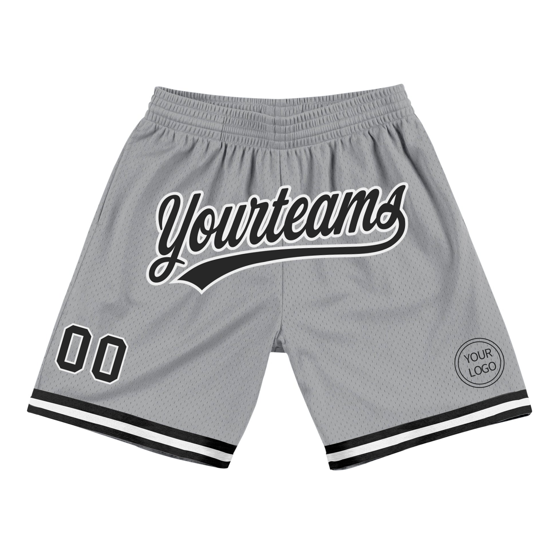 Custom Gray Black-White Authentic Throwback Basketball Shorts - Main View