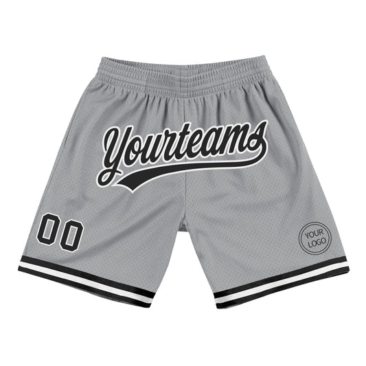 Custom Gray Black-White Authentic Throwback Basketball Shorts - Main View