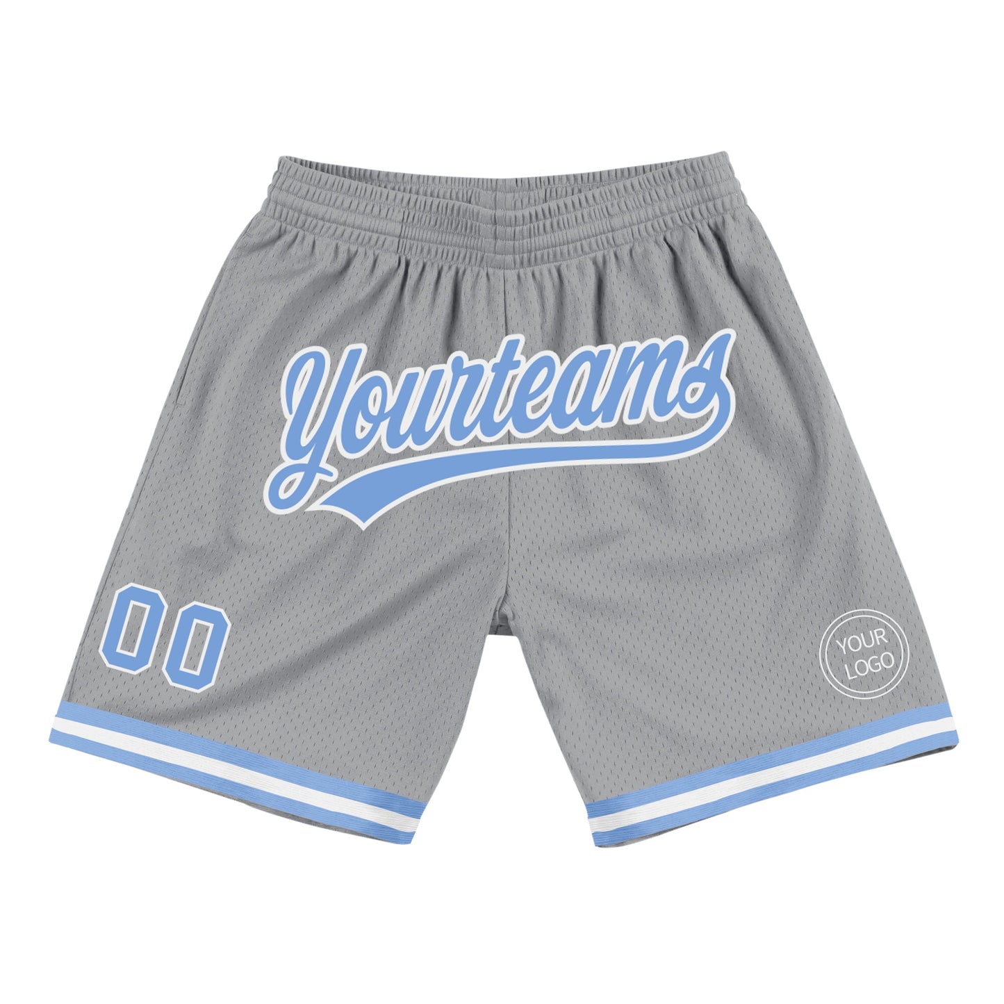 Custom Gray Light Blue-White Authentic Throwback Basketball Shorts - Main View