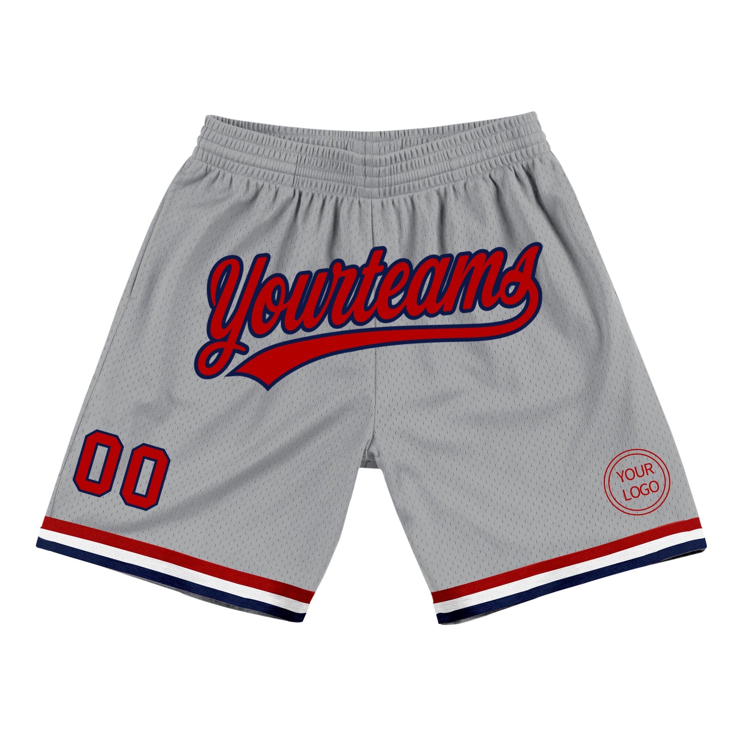 Custom Gray Red-Navy Authentic Throwback Basketball Shorts - Main View