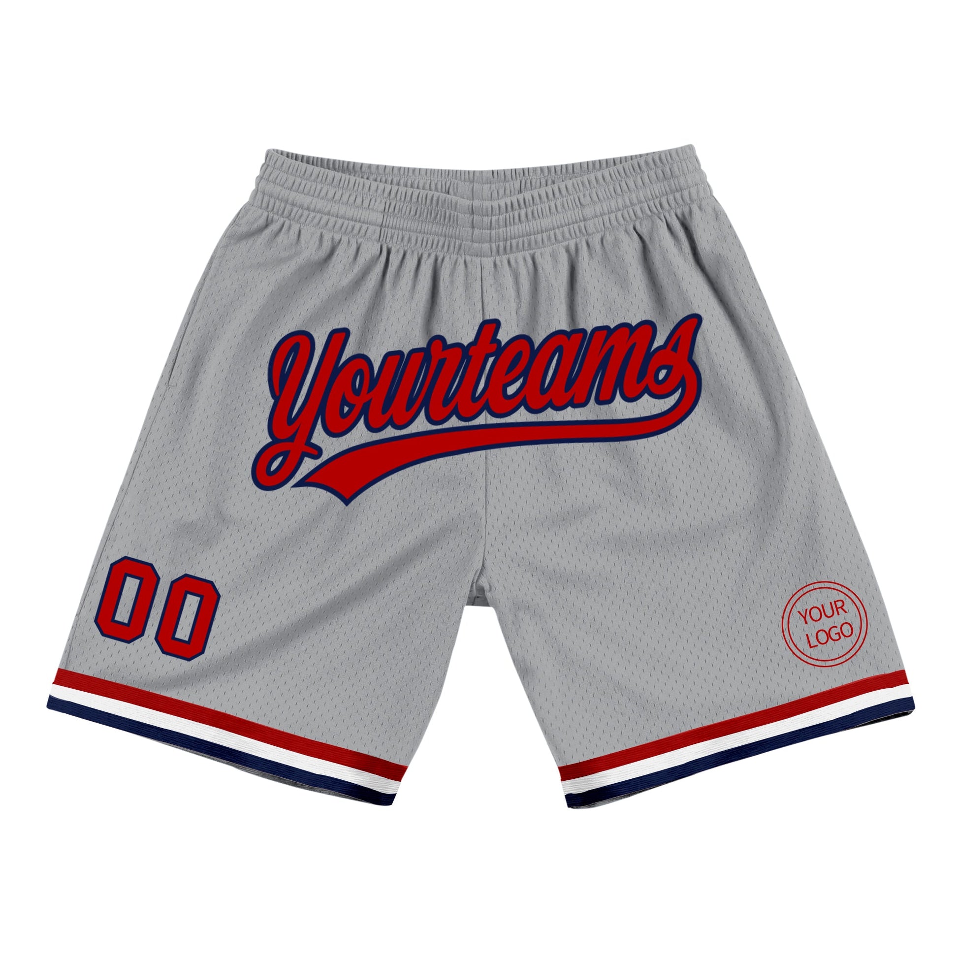 Custom Gray Red-Navy Authentic Throwback Basketball Shorts - Main View
