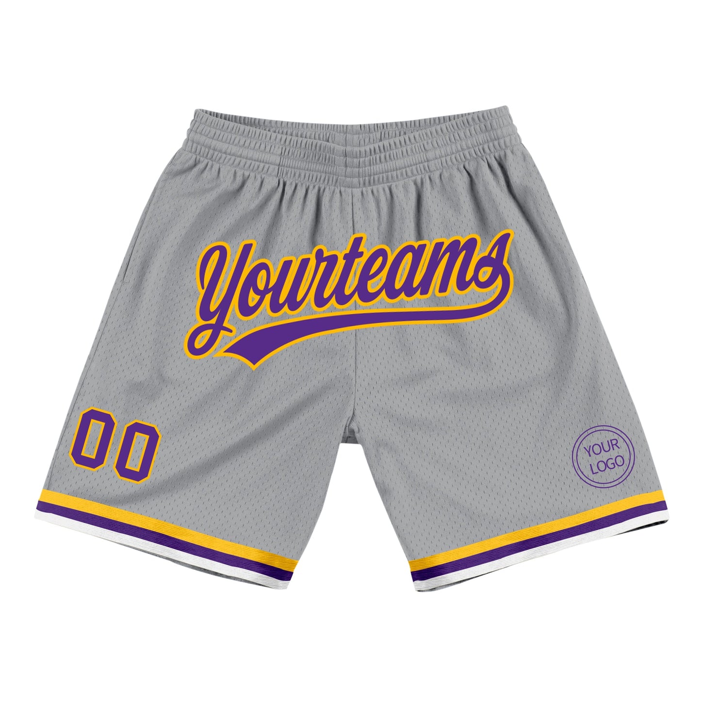 Custom Gray Purple-Gold Authentic Throwback Basketball Shorts - Main View