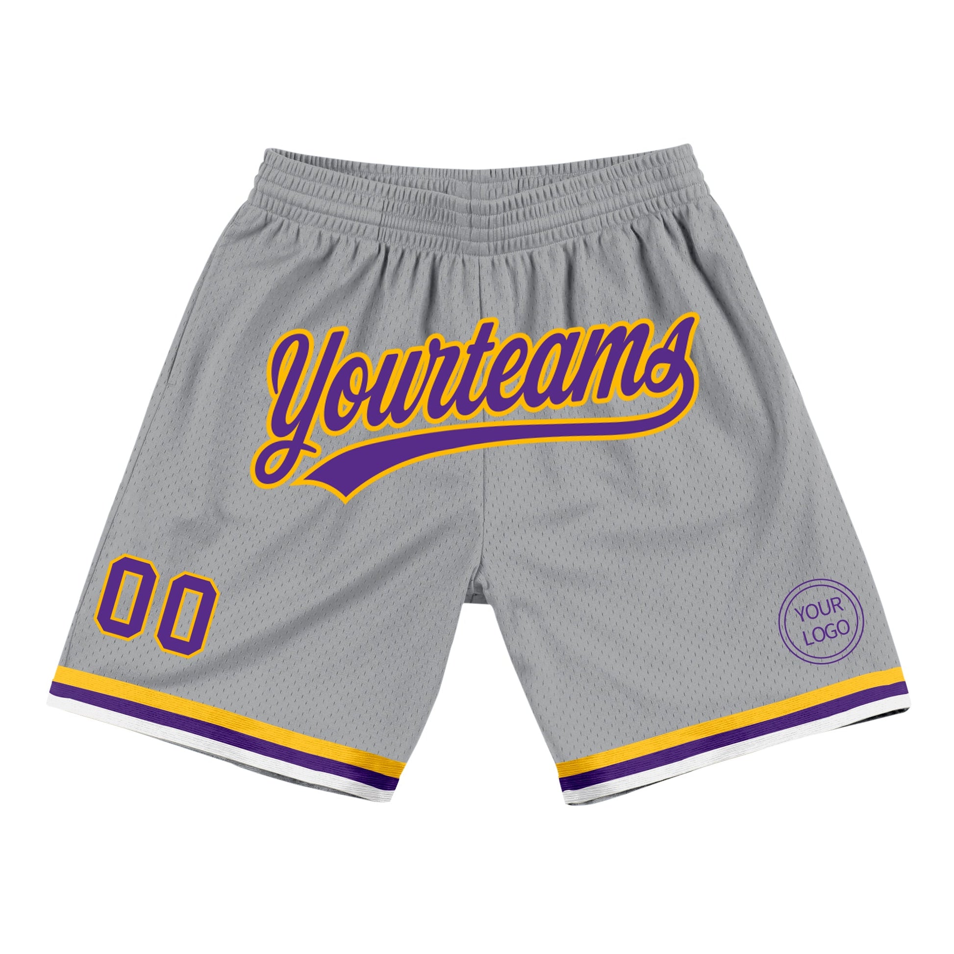 Custom Gray Purple-Gold Authentic Throwback Basketball Shorts - Main View