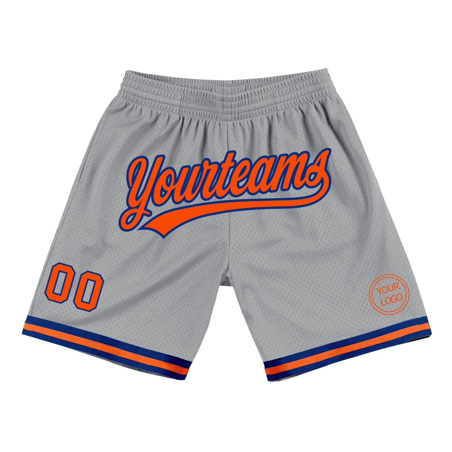 Custom Gray Orange-Royal Authentic Throwback Basketball Shorts - Main View