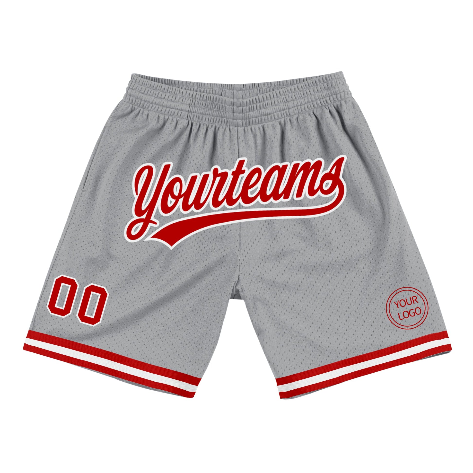 Custom Gray Red-White Authentic Throwback Basketball Shorts - Main View