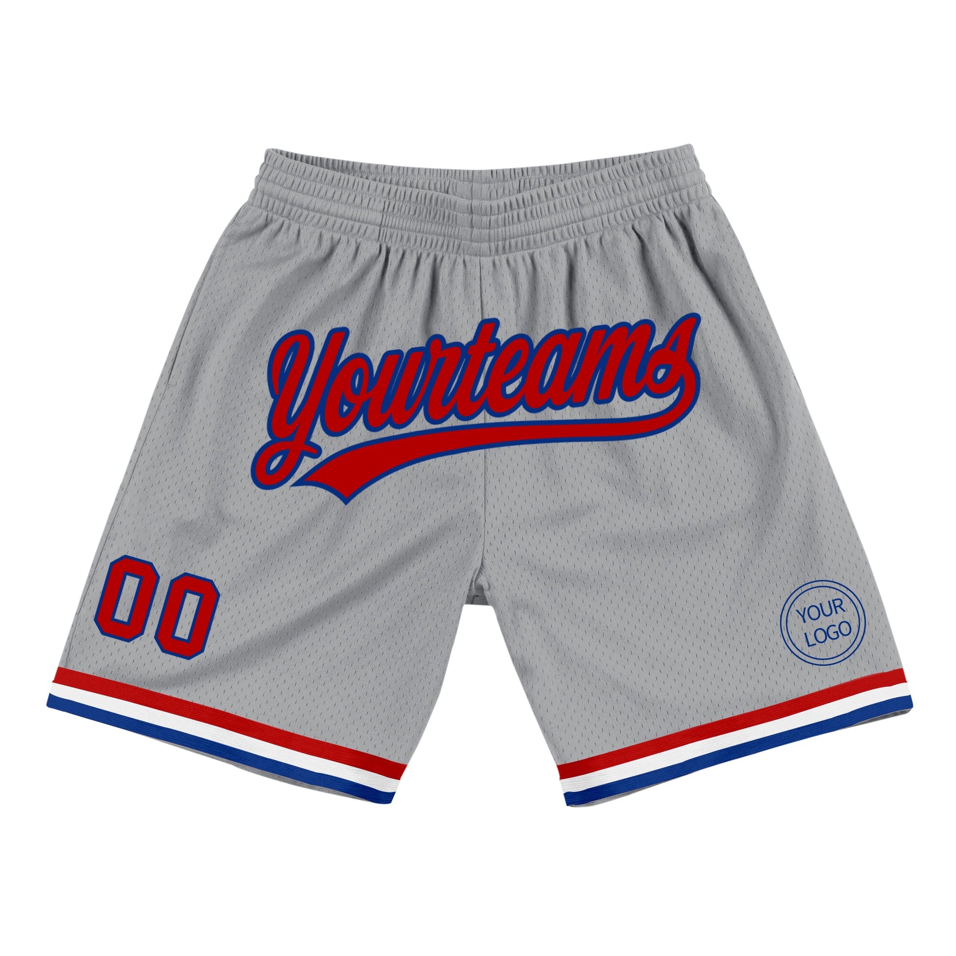Custom Gray Red-Royal Authentic Throwback Basketball Shorts - Main View