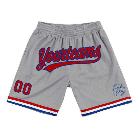 Custom Gray Red-Royal Authentic Throwback Basketball Shorts - Main View