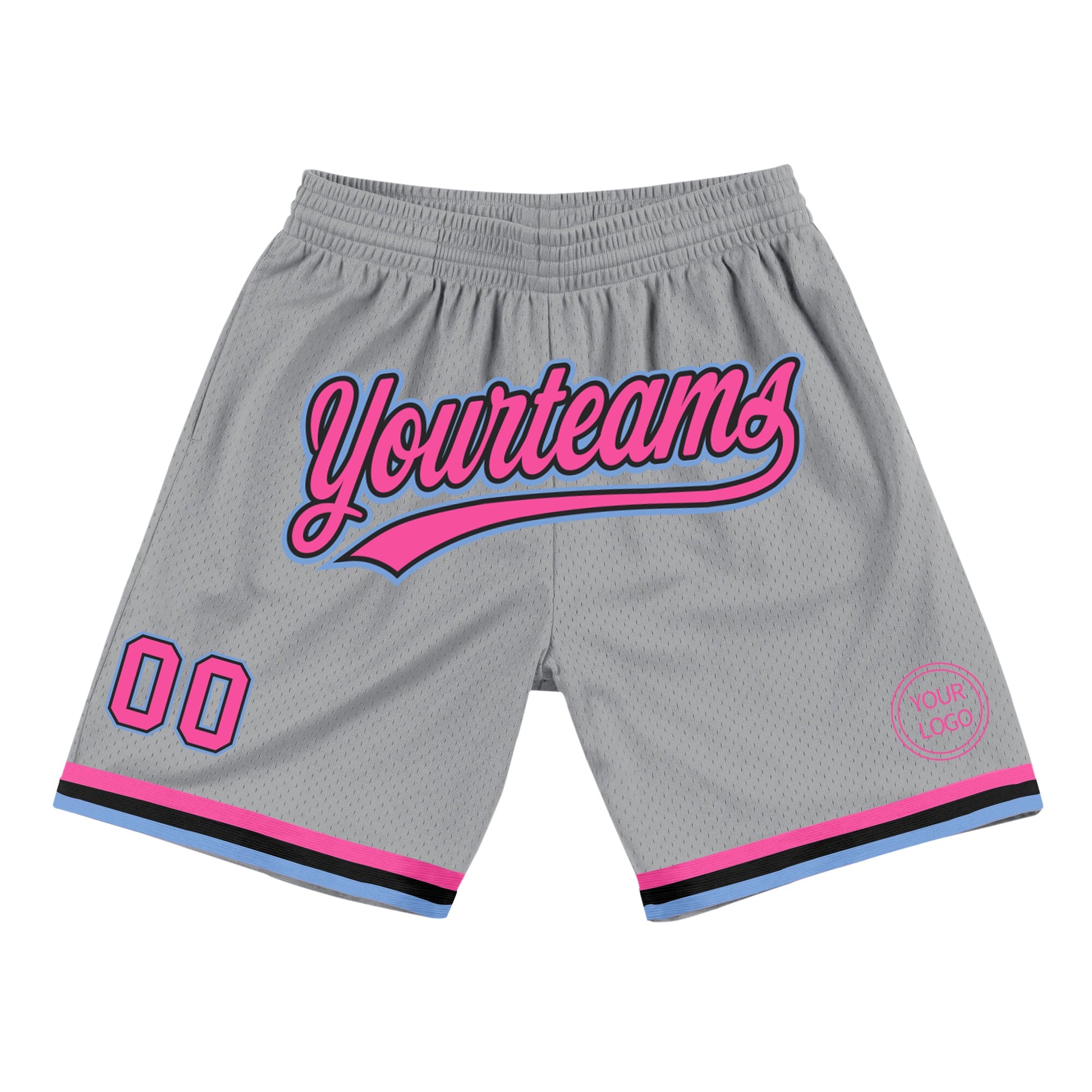 Custom Gray Pink Black-Light Blue Authentic Throwback Basketball Shorts - Main View