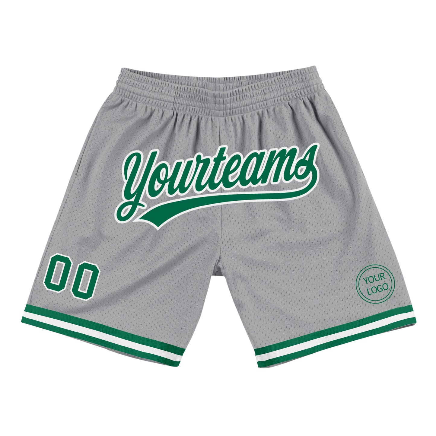 Custom Gray Kelly Green-White Authentic Throwback Basketball Shorts - Main View