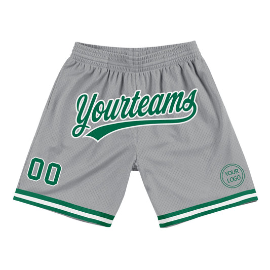 Custom Gray Kelly Green-White Authentic Throwback Basketball Shorts - Main View