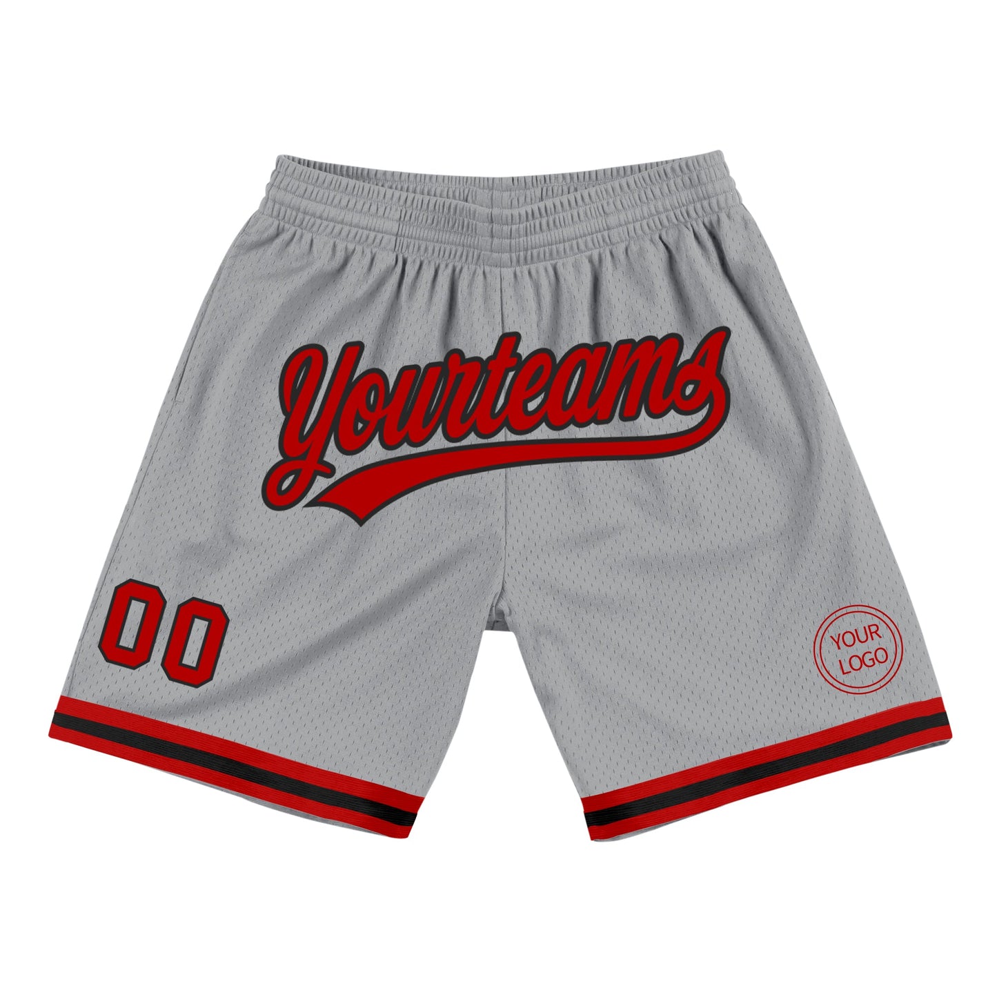 Custom Gray Red-Black Authentic Throwback Basketball Shorts - Main View