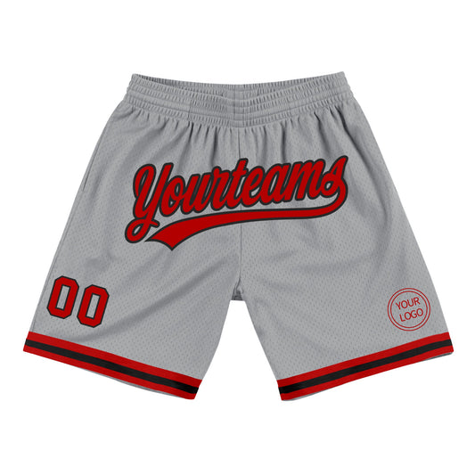 Custom Gray Red-Black Authentic Throwback Basketball Shorts - Main View