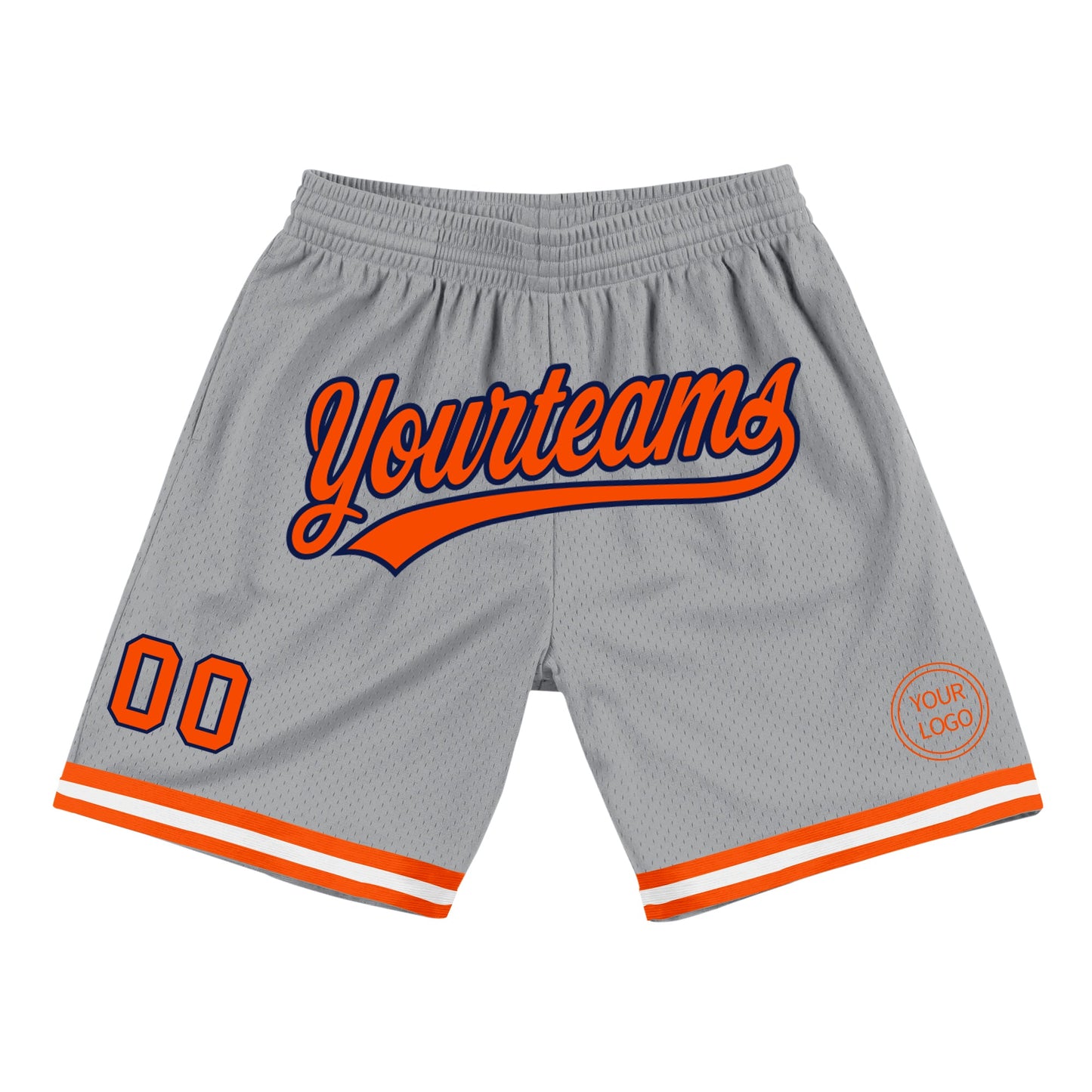 Custom Gray Orange-Navy Authentic Throwback Basketball Shorts - Main View