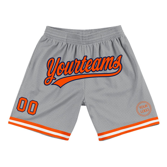 Custom Gray Orange-Navy Authentic Throwback Basketball Shorts - Main View