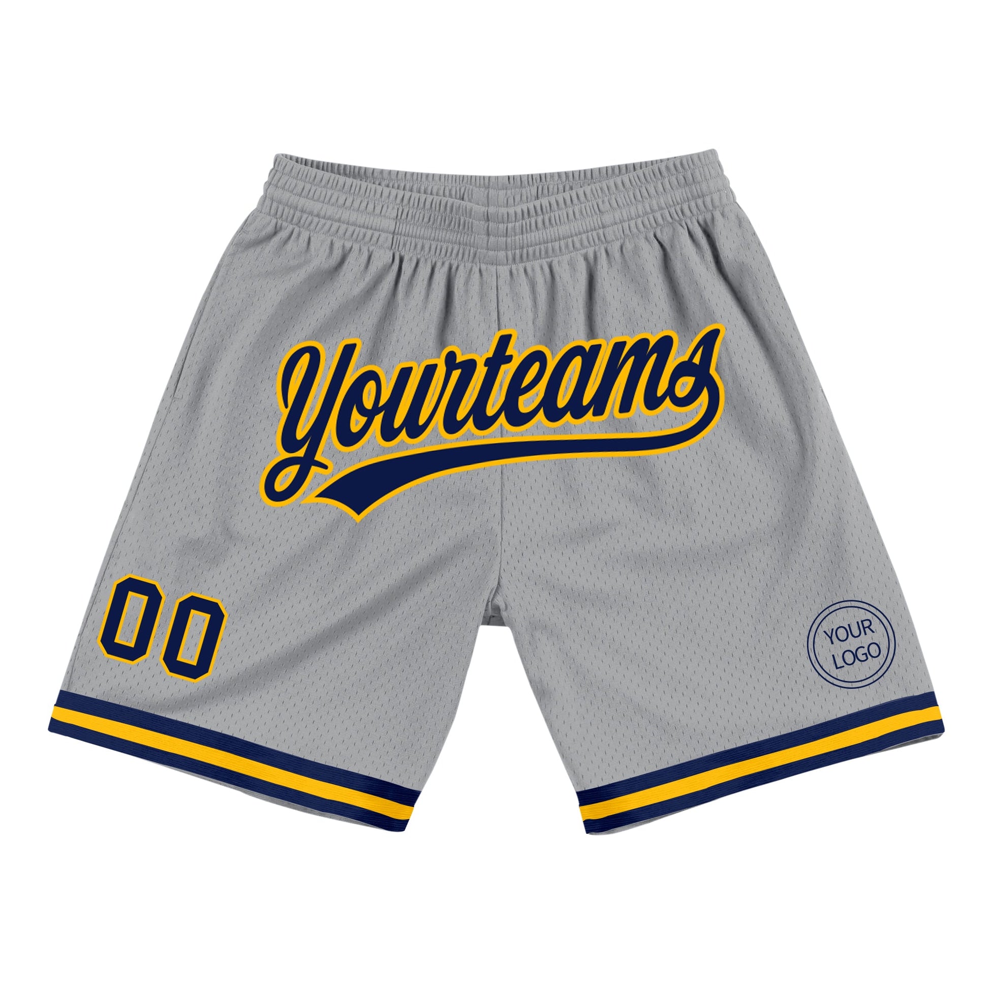 Custom Gray Navy-Gold Authentic Throwback Basketball Shorts - Main View