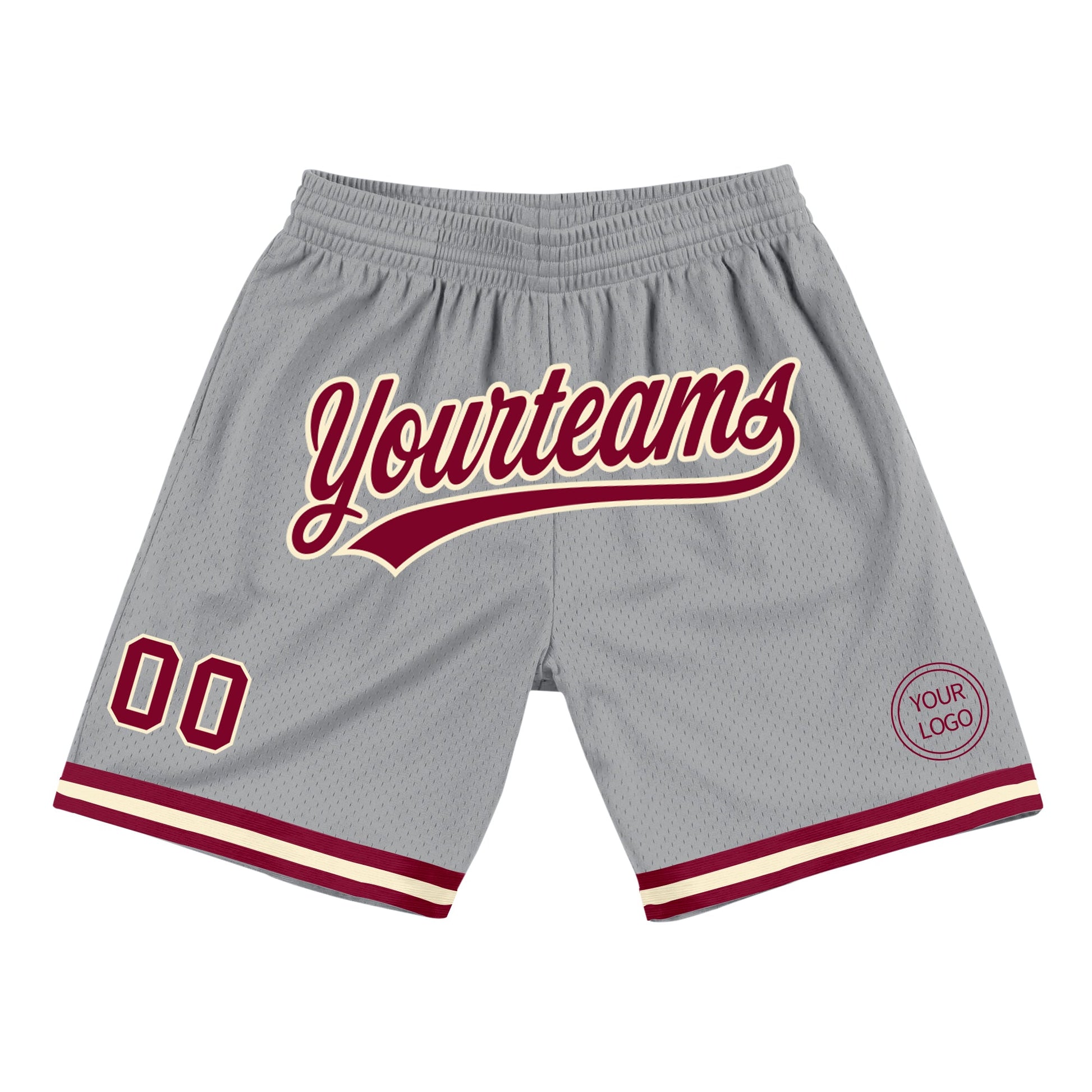 Custom Gray Maroon-Cream Authentic Throwback Basketball Shorts - Main View