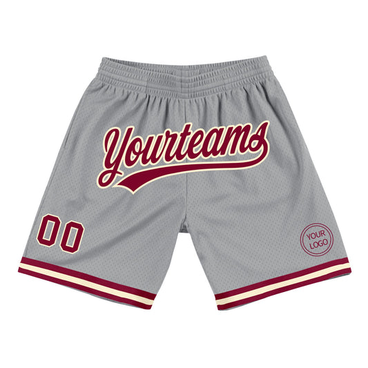 Custom Gray Maroon-Cream Authentic Throwback Basketball Shorts - Main View