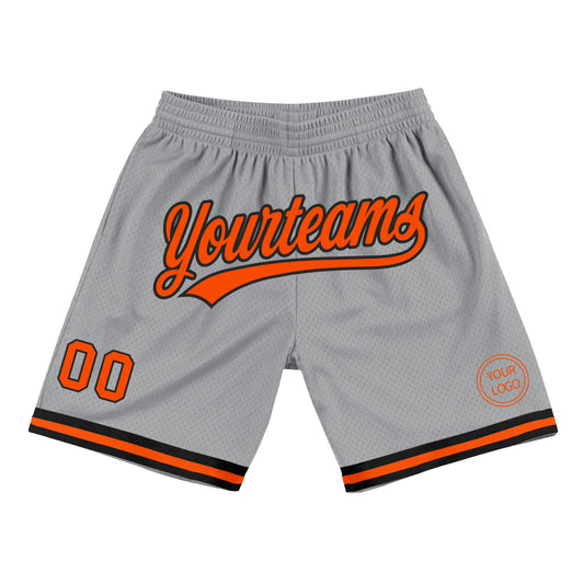 Custom Gray Orange-Black Authentic Throwback Basketball Shorts - Main View