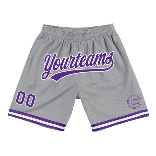 Custom Gray Purple-White Authentic Throwback Basketball Shorts - Main View