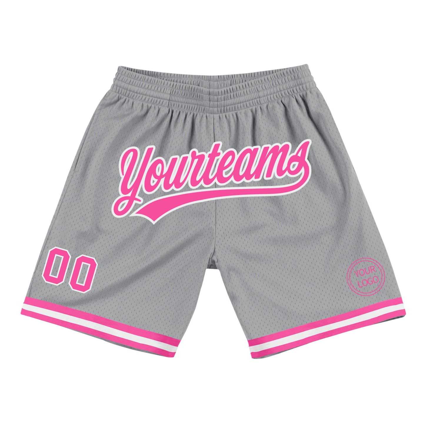 Custom Gray Pink-White Authentic Throwback Basketball Shorts - Main View