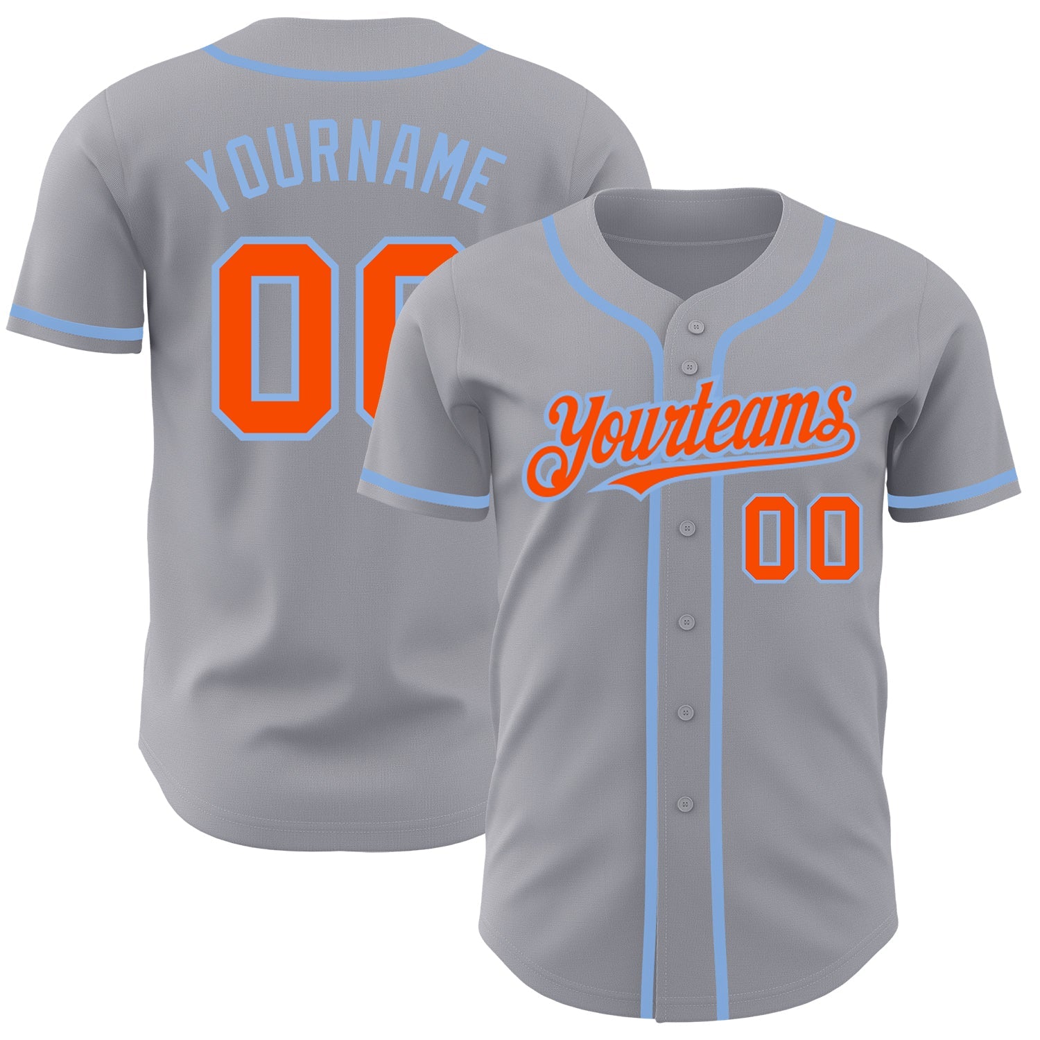Custom Gray Orange-Light Blue Authentic Baseball Jersey - Main View