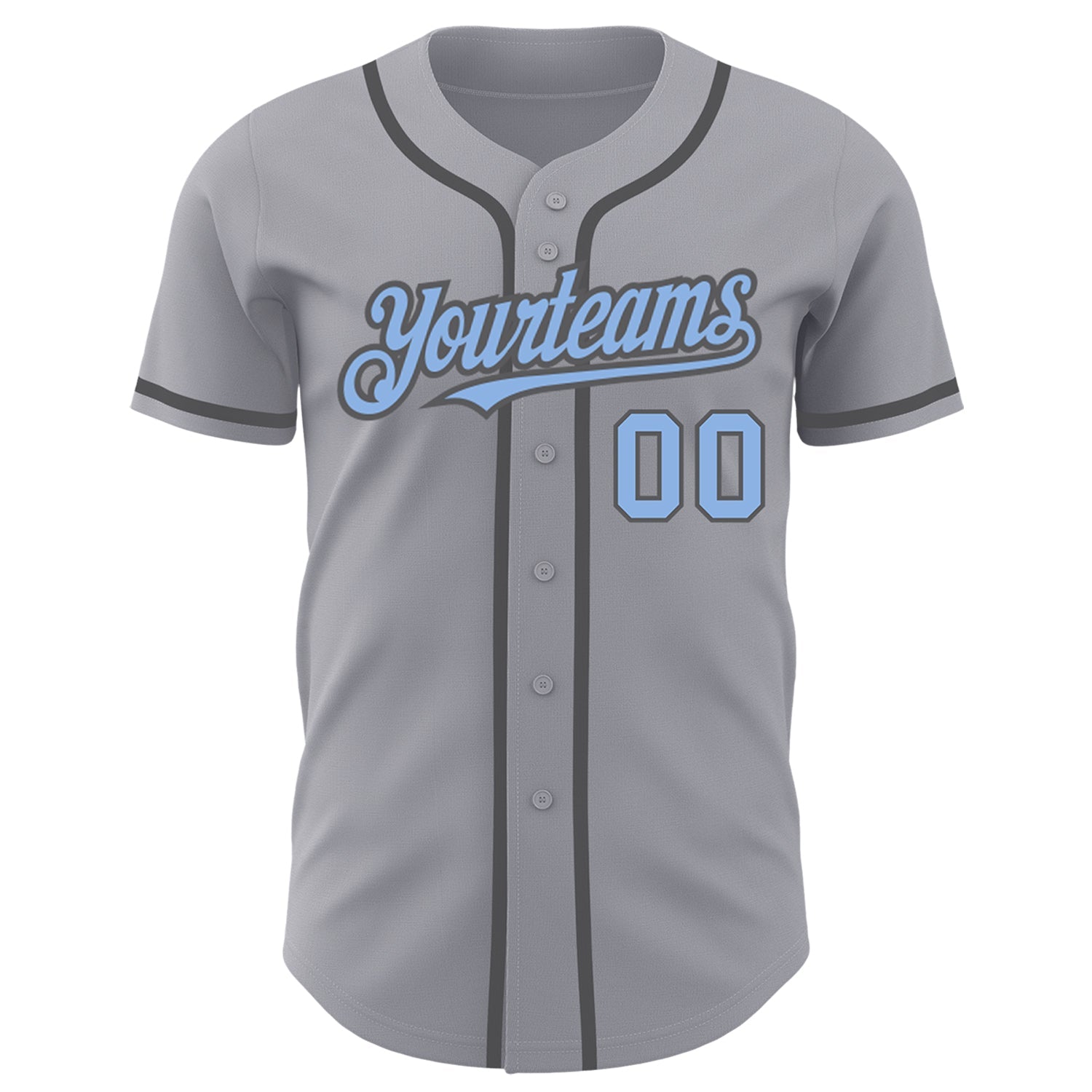 Custom Gray Light Blue-Steel Gray Authentic Baseball Jersey view 2