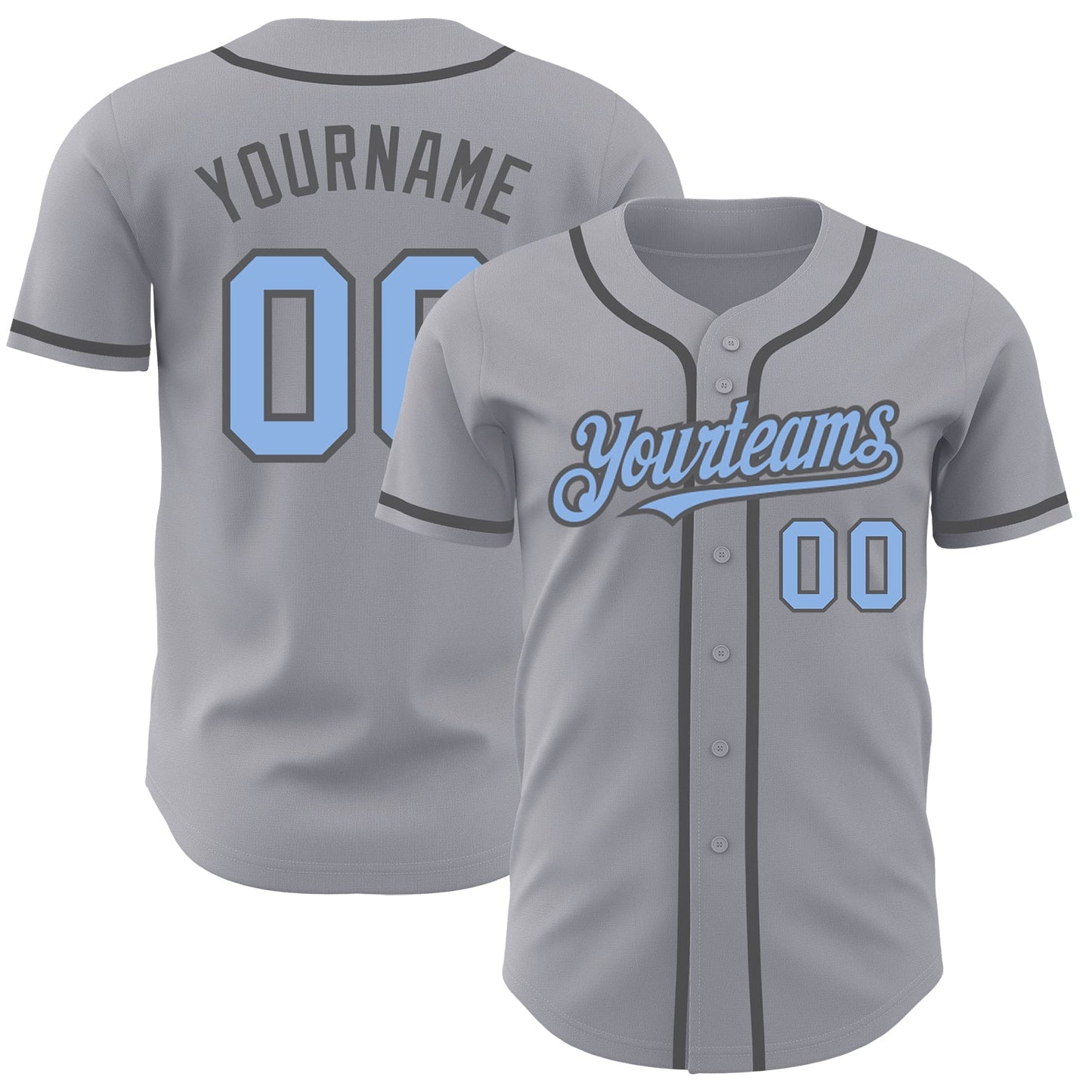 Custom Gray Light Blue-Steel Gray Authentic Baseball Jersey - Main View