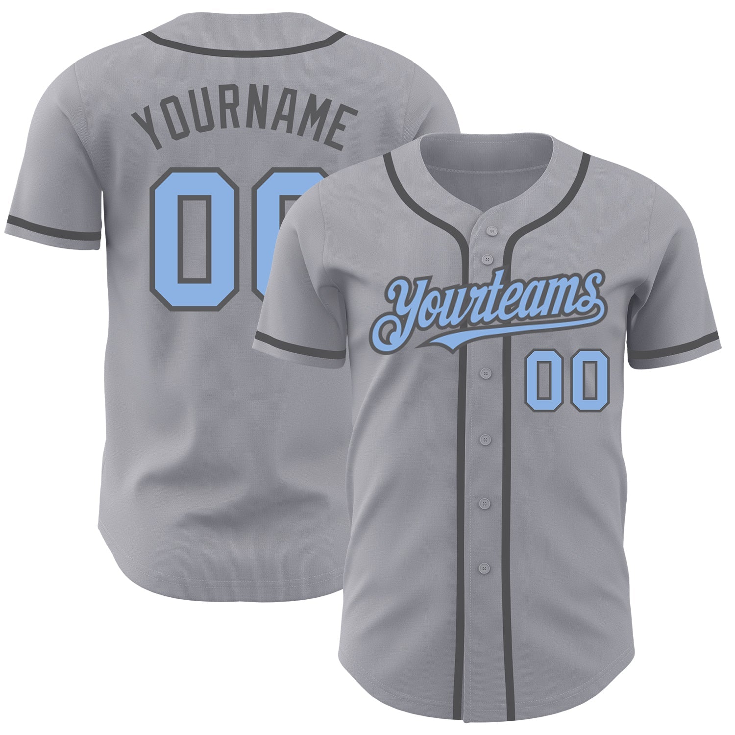 Custom Gray Light Blue-Steel Gray Authentic Baseball Jersey - Main View