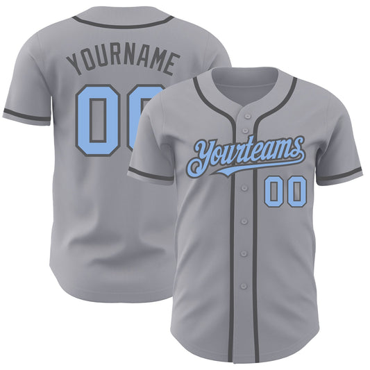 Custom Gray Light Blue-Steel Gray Authentic Baseball Jersey - Main View