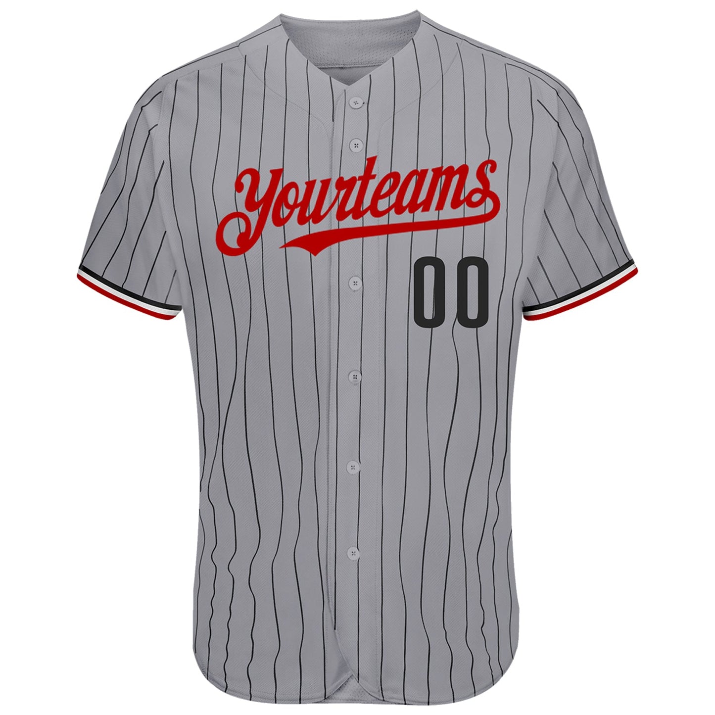 Custom Gray Black Pinstripe Red-White Authentic Baseball Jersey view 3