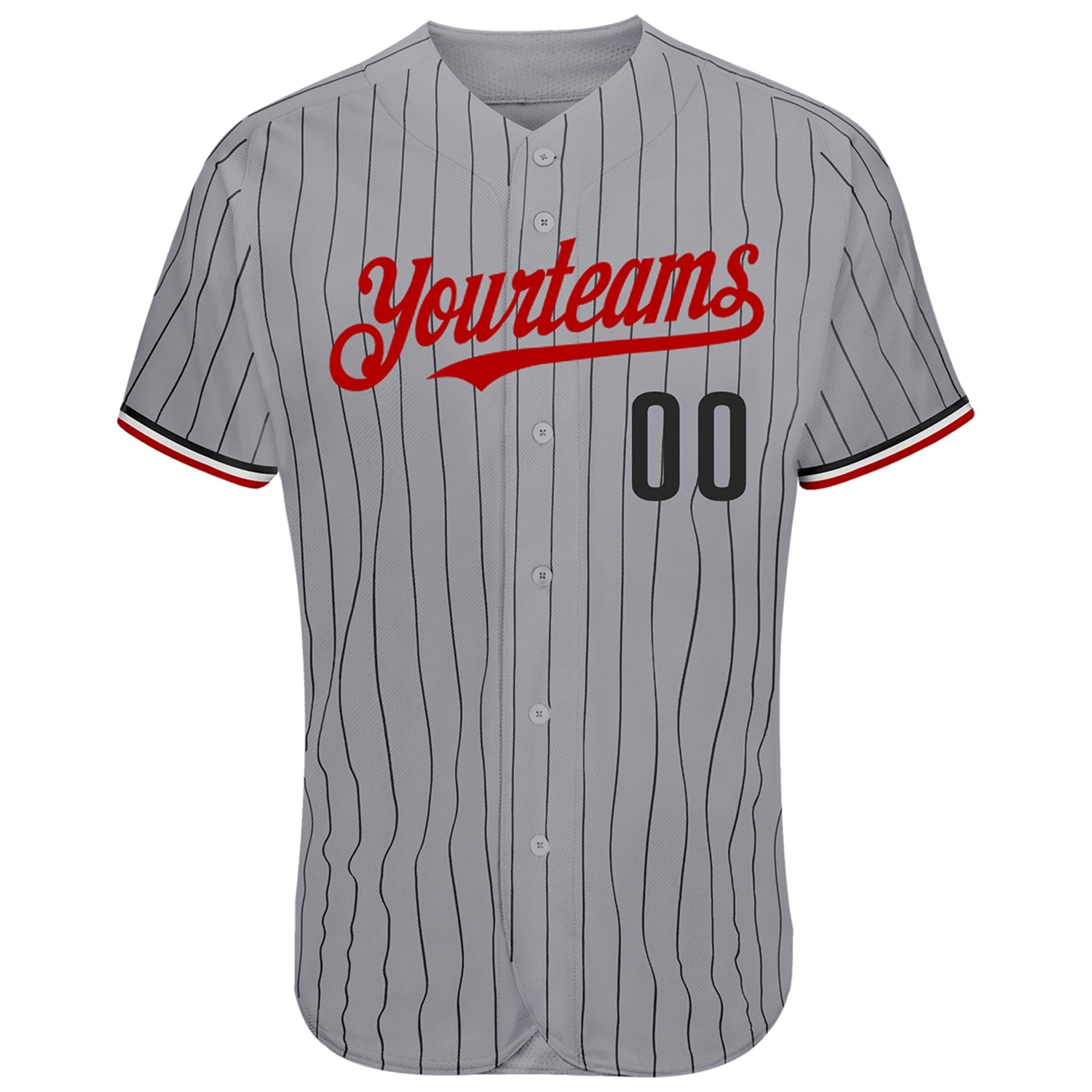 Custom Gray Black Pinstripe Red-White Authentic Baseball Jersey view 3
