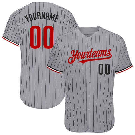 Custom Gray Black Pinstripe Red-White Authentic Baseball Jersey - Main View