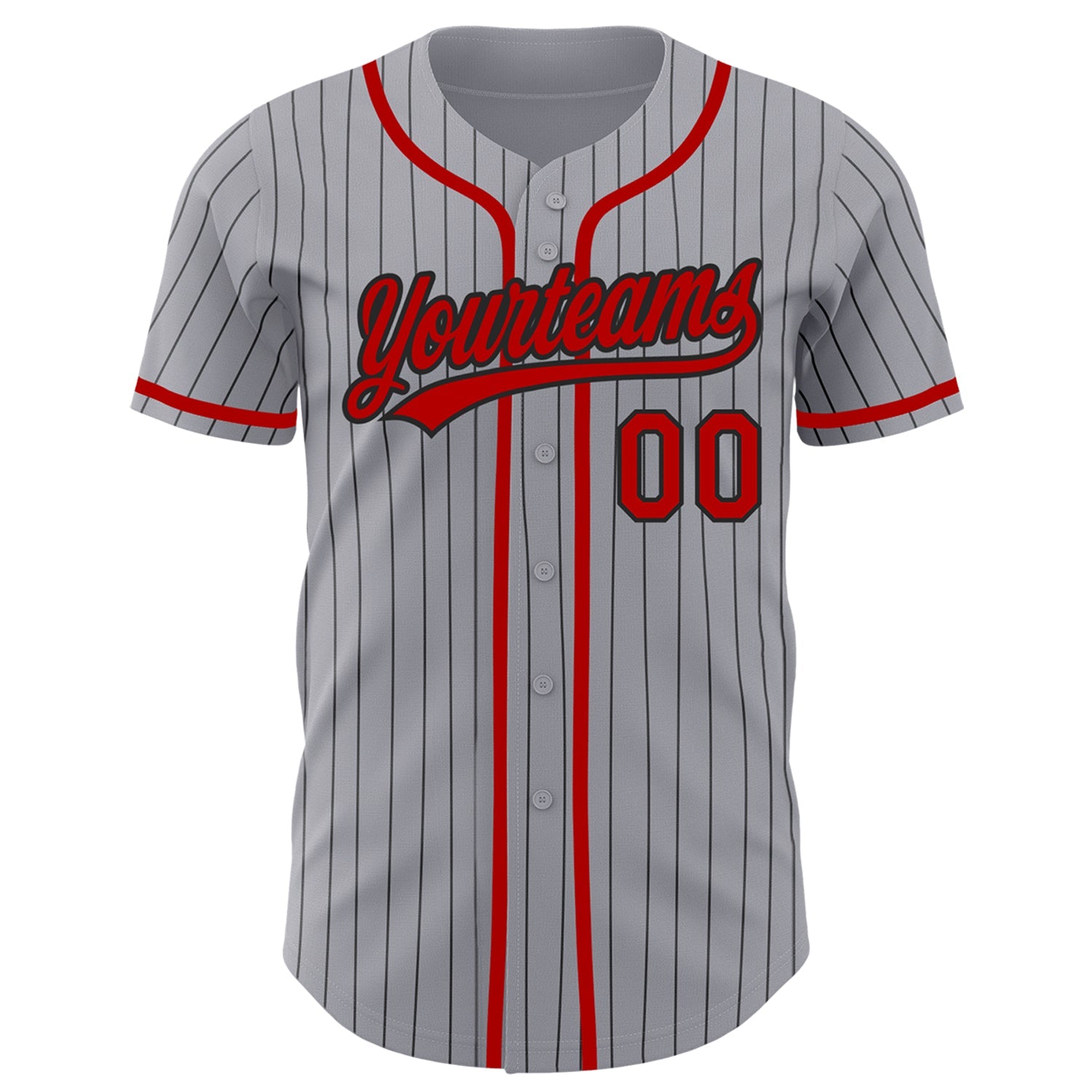 Custom Gray Black Pinstripe Red Authentic Baseball Jersey view 2